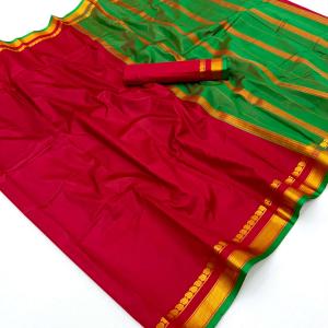 Surreptitious Red Soft Silk Saree With Grandiose Blouse Piece
