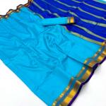 Smashing Sky Soft Silk Saree With Exuberant Blouse Piece