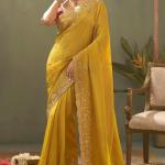 Sumptuous Yellow Fancy Silk Embroidery Work Saree With Embroidery Work Blouse Piece