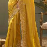 Sumptuous Yellow Fancy Silk Embroidery Work Saree With Embroidery Work Blouse Piece