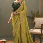 Snappy Green Fancy Silk Embroidery Work Saree With Embroidery Work Blouse Piece