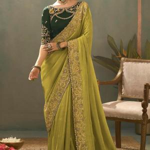 Snappy Green Fancy Silk Embroidery Work Saree With Embroidery Work Blouse Piece
