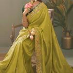 Snappy Green Fancy Silk Embroidery Work Saree With Embroidery Work Blouse Piece