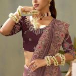 Tantalizing Lavender Fancy Silk Embroidery Work Saree With Embroidery Work Blouse Piece