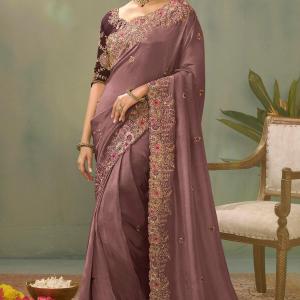 Tantalizing Lavender Fancy Silk Embroidery Work Saree With Embroidery Work Blouse Piece