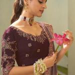 Tantalizing Lavender Fancy Silk Embroidery Work Saree With Embroidery Work Blouse Piece