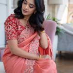 Mugdha Chaphekar in Peach Fancy Silk Saree