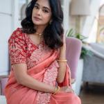 Mugdha Chaphekar in Peach Fancy Silk Saree