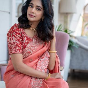 Mugdha Chaphekar in Peach Fancy Silk Saree
