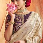 Resonant Beige Banarasi Satin Silk Saree With Winsome Blouse