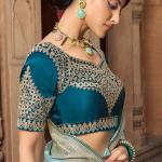 Stunning Sky Banarasi Satin Silk Saree With Energetic Blouse