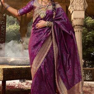 Stylish Purple Soft Banarasi Silk Saree With Winsome Blouse Piece