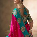 Nectarous Dark Pink Banarasi Satin Silk Saree With Blooming Blouse