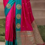 Nectarous Dark Pink Banarasi Satin Silk Saree With Blooming Blouse