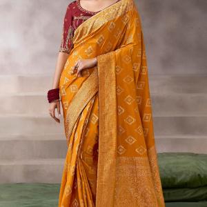 Ebullience Mustard Banarasi Satin Silk Saree With Murmurous Blouse