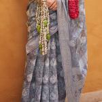 Unequalled Grey Digital Printed Cotton Silk Saree With Zephyr Blouse Piece