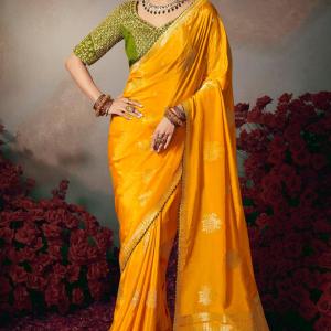 Staggering Yellow Banarasi Silk Saree With Embroidery Blouse Piece
