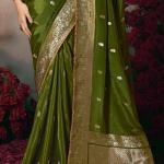 Majestic Dark Green Banarasi Silk Saree With Embroidery Blouse Piece
