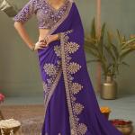 Pulsating Royal Purple Soft Silk Embroidery Work Saree With Staring Blouse Piece