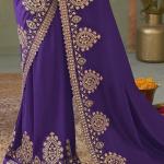 Pulsating Royal Purple Soft Silk Embroidery Work Saree With Staring Blouse Piece