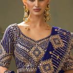 Glittering Navy Blue Soft Silk Embroidery Work Saree With Exemplary Blouse Piece