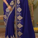 Glittering Navy Blue Soft Silk Embroidery Work Saree With Exemplary Blouse Piece