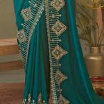 Ethereal Rama Soft Silk Embroidery Work Saree With Splendiferous Blouse Piece