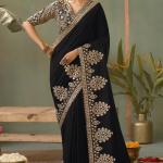 Effulgent Black Soft Silk Embroidery Work Saree With Ailurophile Blouse Piece