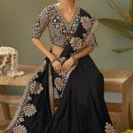 Effulgent Black Soft Silk Embroidery Work Saree With Ailurophile Blouse Piece