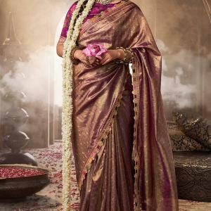 Susurrous Purple Pure Tissue Banarasi Silk Saree With Nectarous Blouse Piece