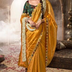 Resonant Mustard Pure Tissue Banarasi Silk Saree With Vivacious Blouse Piece