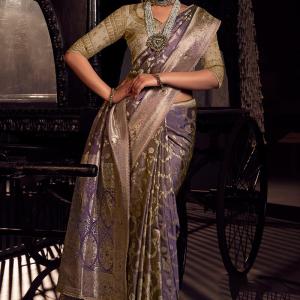 Invaluable Lavender Pure Viscose Tissue Banarasi Silk Saree With Groovy Blouse Piece