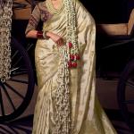 Refreshing Beige Pure Viscose Tissue Banarasi Silk Saree With Whimsical Blouse Piece