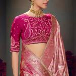 Supernal Baby Pink Banarasi Satin Silk Saree With Elision Blouse Piece