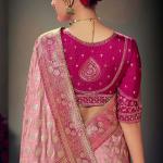 Supernal Baby Pink Banarasi Satin Silk Saree With Elision Blouse Piece
