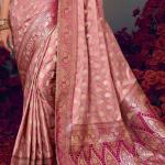 Supernal Baby Pink Banarasi Satin Silk Saree With Elision Blouse Piece