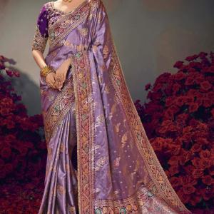 Unequalled Lavender Banarasi Satin Silk Saree With Admirable Blouse Piece