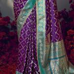 Sophisticated Purple Banarasi Satin Silk Saree With Designer Blouse Piece