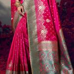 Pretty Dark Pink Banarasi Satin Silk Saree With Cynosure Blouse Piece