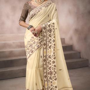 Woebegone Beige Viscose Cotton Silk Saree With Captivating Blouse Piece