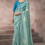 Seraglio Sky Viscose Cotton Silk Saree With Exquisite Blouse Piece