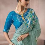 Seraglio Sky Viscose Cotton Silk Saree With Exquisite Blouse Piece