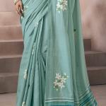 Seraglio Sky Viscose Cotton Silk Saree With Exquisite Blouse Piece
