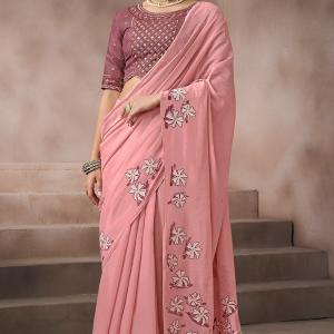 Redolent Pink Viscose Cotton Silk Saree With Exemplary Blouse Piece