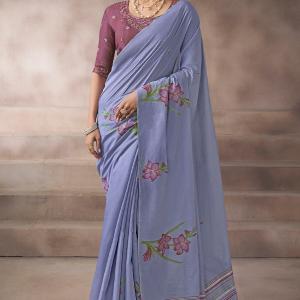Marvellous Blue Viscose Cotton Silk Saree With Rhapsodic Blouse Piece
