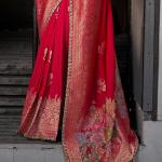 Elegant Red Pure Viscose Dola Silk Saree With Dissemble Blouse Piece