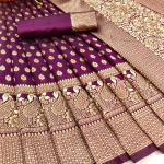 Divine Purple Soft Banarasi Silk Saree With Bewitching Blouse Piece