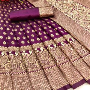 Divine Purple Soft Banarasi Silk Saree With Bewitching Blouse Piece