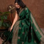 Surpassing Dark Green Soft Silk Saree With Dazzling Blouse Piece