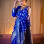 Pretty Royal Blue Soft Banarasi Silk Saree With Glorious Blouse Piece
